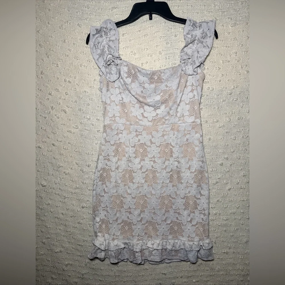 Juniors‎ Large Dress Lace Floral Ruffle Lined Cottage Coquette Sleeveless Y2k
